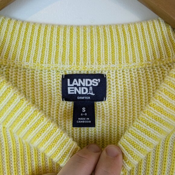 Lands' End Drifter Sweater in Yellow/White, Sz S (6-8) - Picture 2 of 5